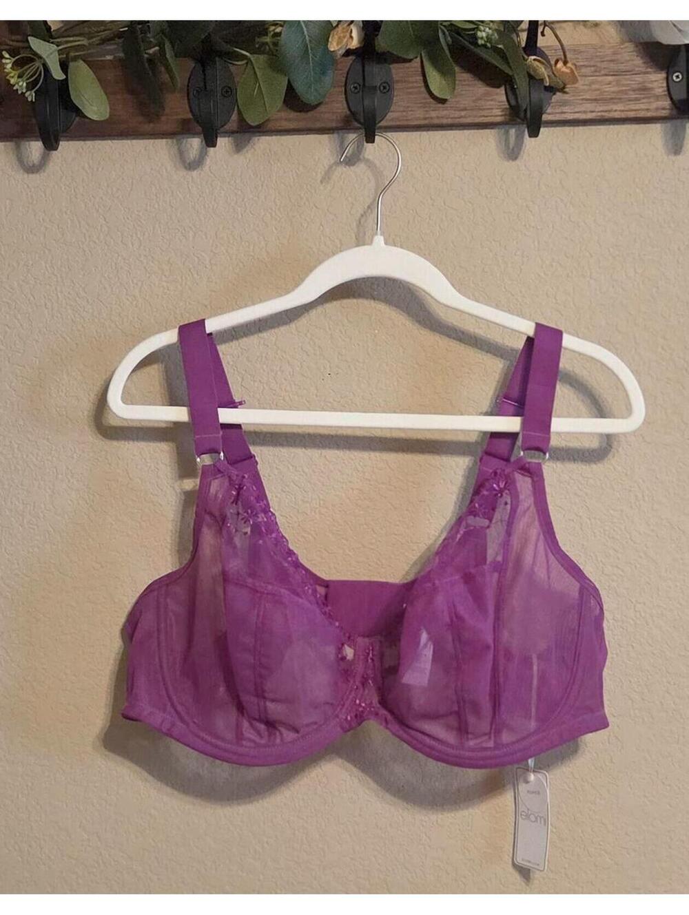 Elomi Sheer Floral Embroidered Underwire Bra – 44DDD – Vibrant Purple